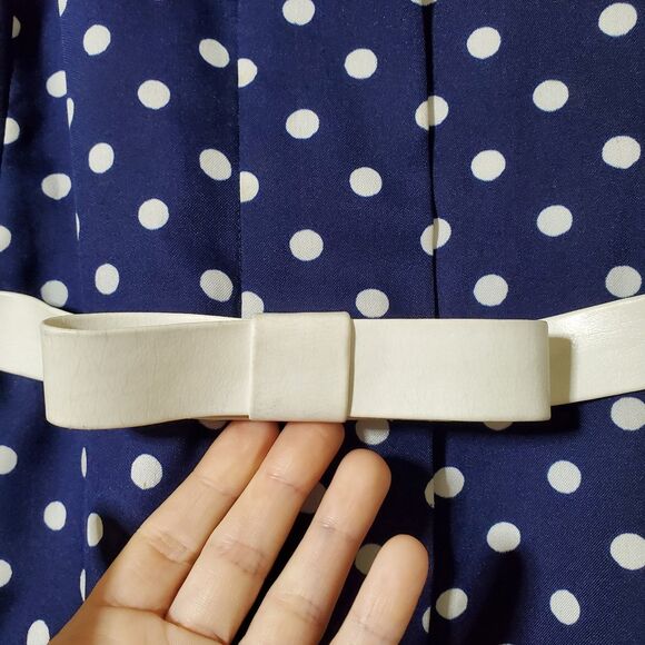 Vintage Lillie Rubin Carlye Size 12 Blue Polka Dot Midi Dress Long Sleeve Womens - Picture 4 of 14